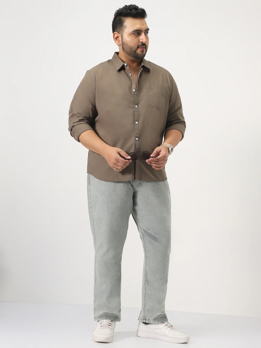 Plus Men's Ice Grey Straight Fit Heavy Washed Jeans Stretchable - Image 4