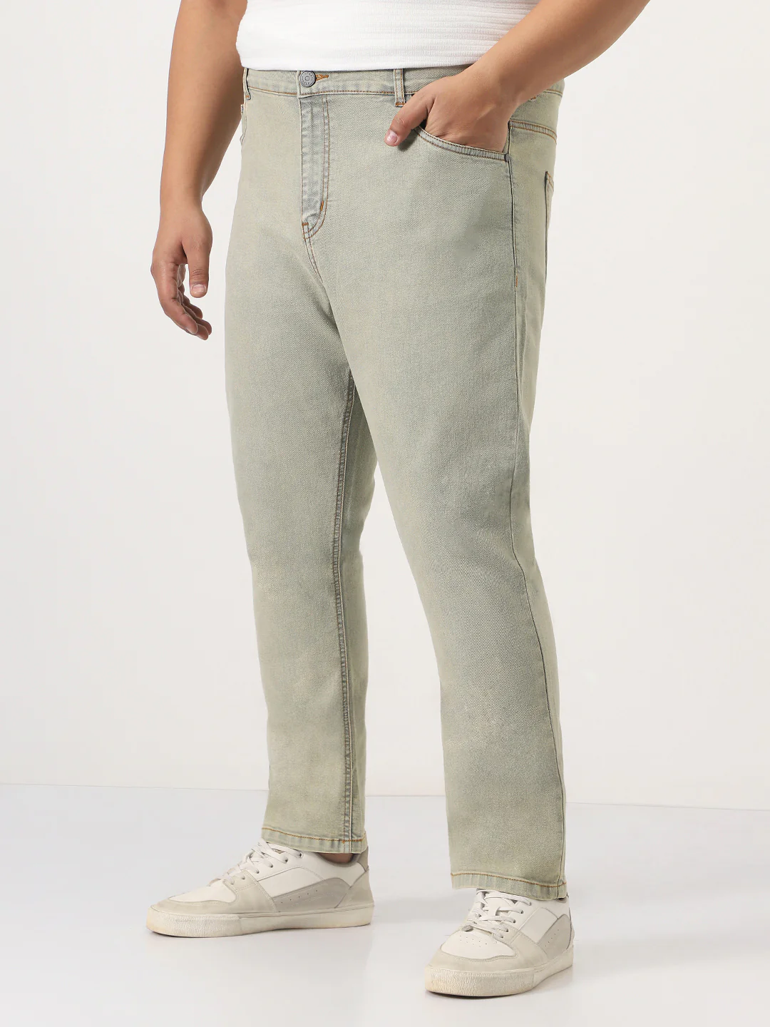Plus Men's Ice Grey Straight Fit Heavy Washed Jeans Stretchable - Image 2