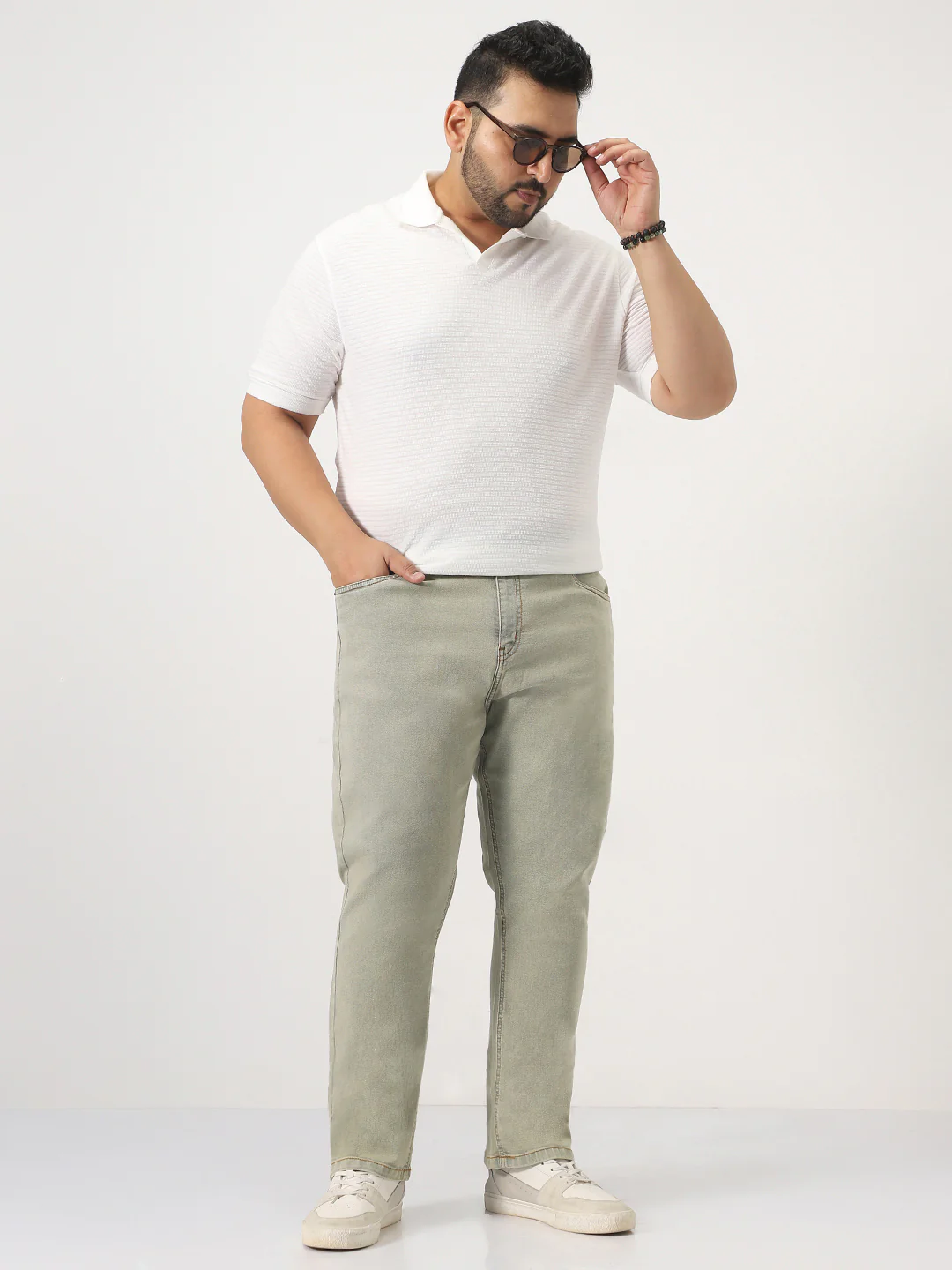 Plus Men's Ice Grey Straight Fit Heavy Washed Jeans Stretchable - Image 4
