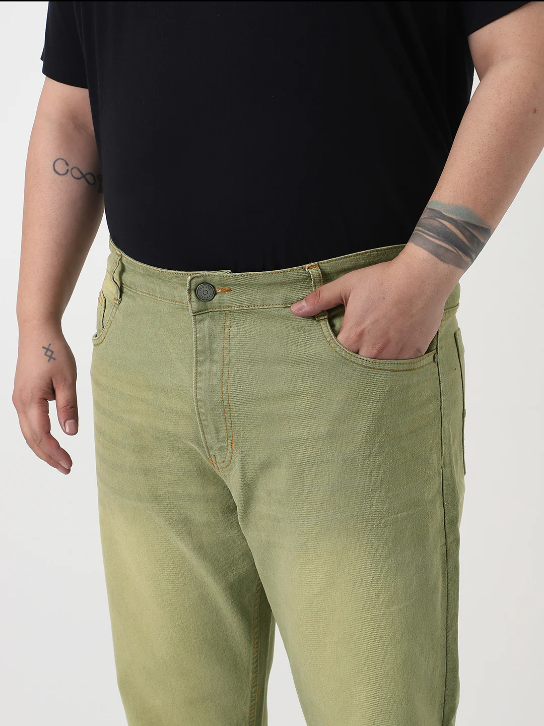 Plus Men's Ice Grey Straight Fit Heavy Washed Jeans Stretchable - Image 5