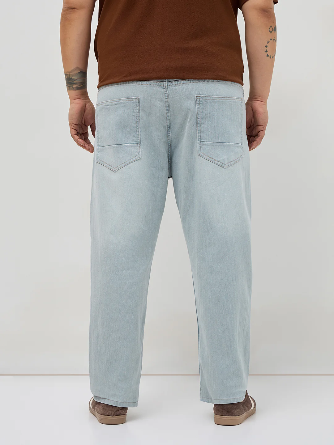 Plus Men's Ice Grey Straight Fit Washed Denim Jeans Stretchable - Image 3
