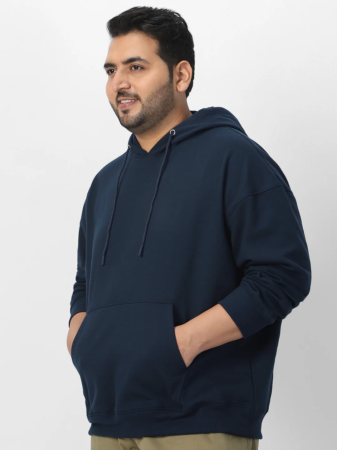 Plus Men's Iris Navy Cotton Solid Oversized Hooded Neck Sweatshirt - Image 2