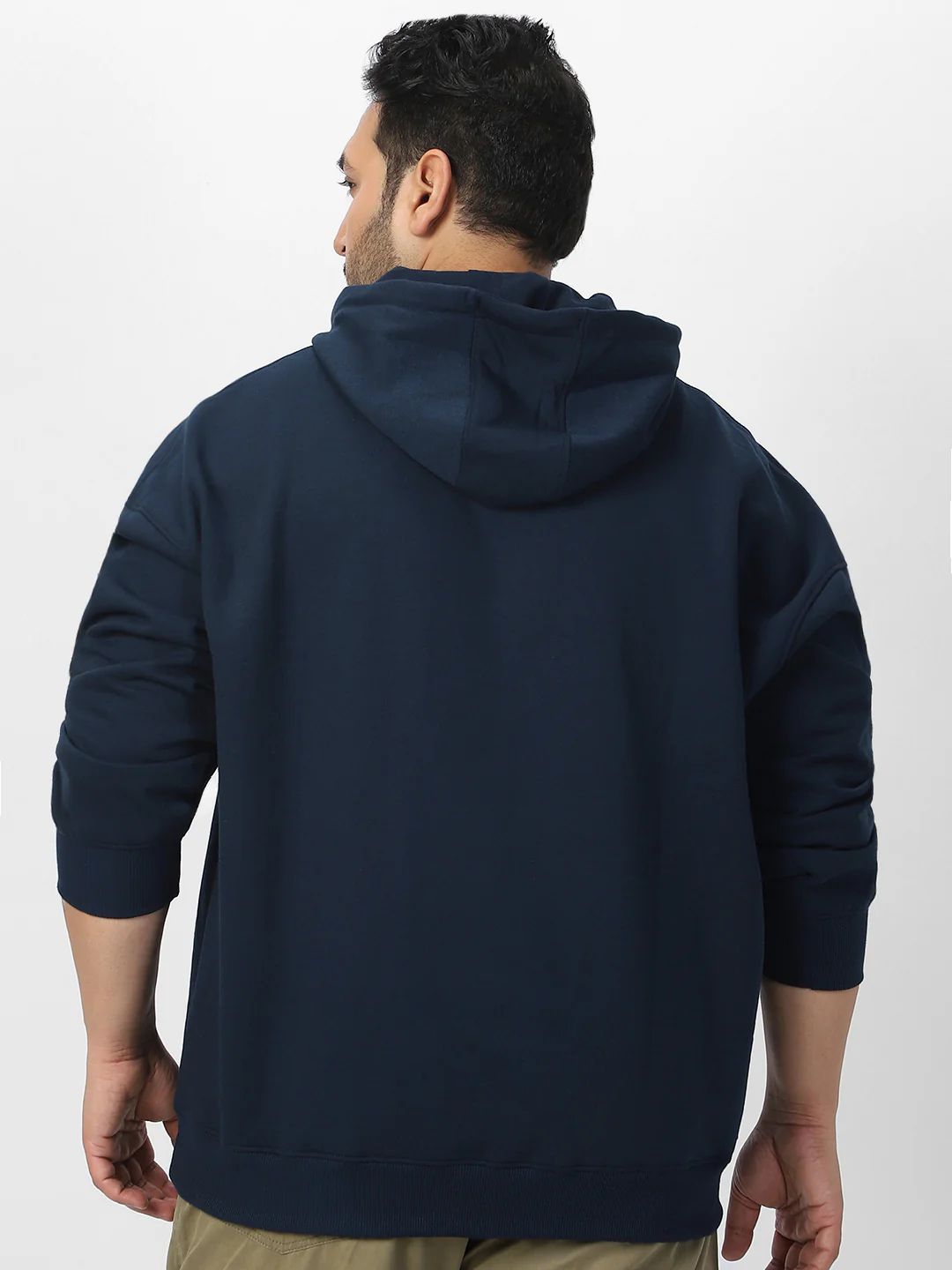 Plus Men's Iris Navy Cotton Solid Oversized Hooded Neck Sweatshirt - Image 3