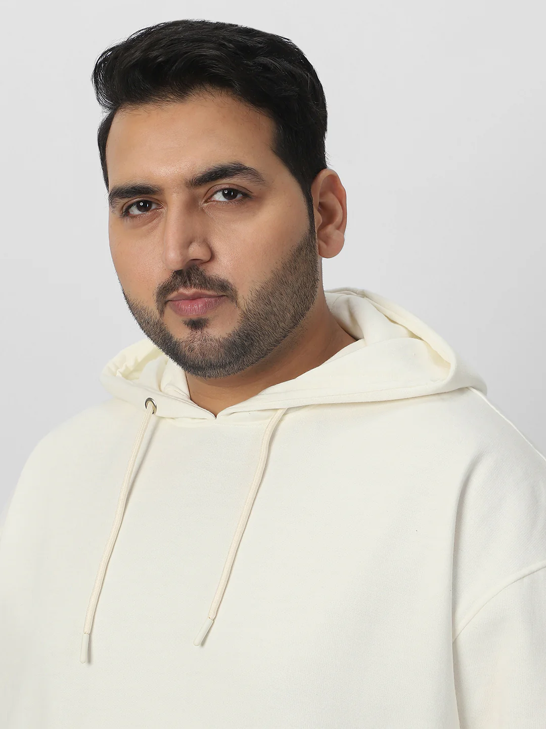 Plus Men's Ivory Cotton Solid Oversized Hooded Neck Sweatshirt - Image 5