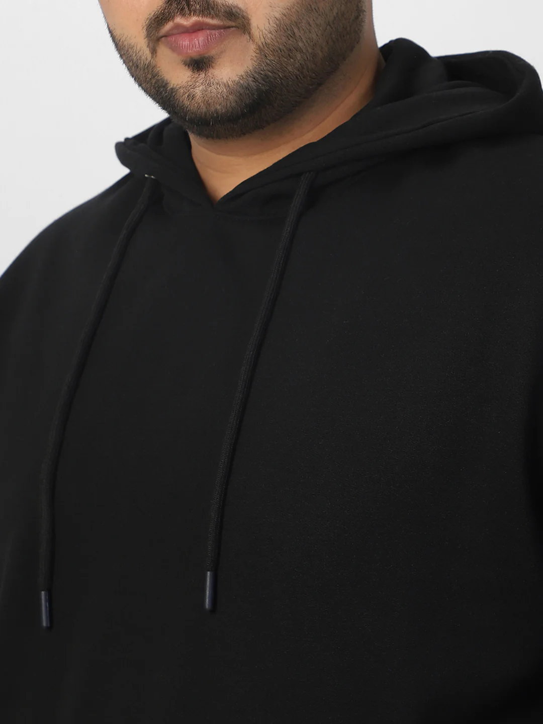 Plus Men's Jet Black Cotton Solid Oversized Hooded Neck Sweatshirt - Image 5