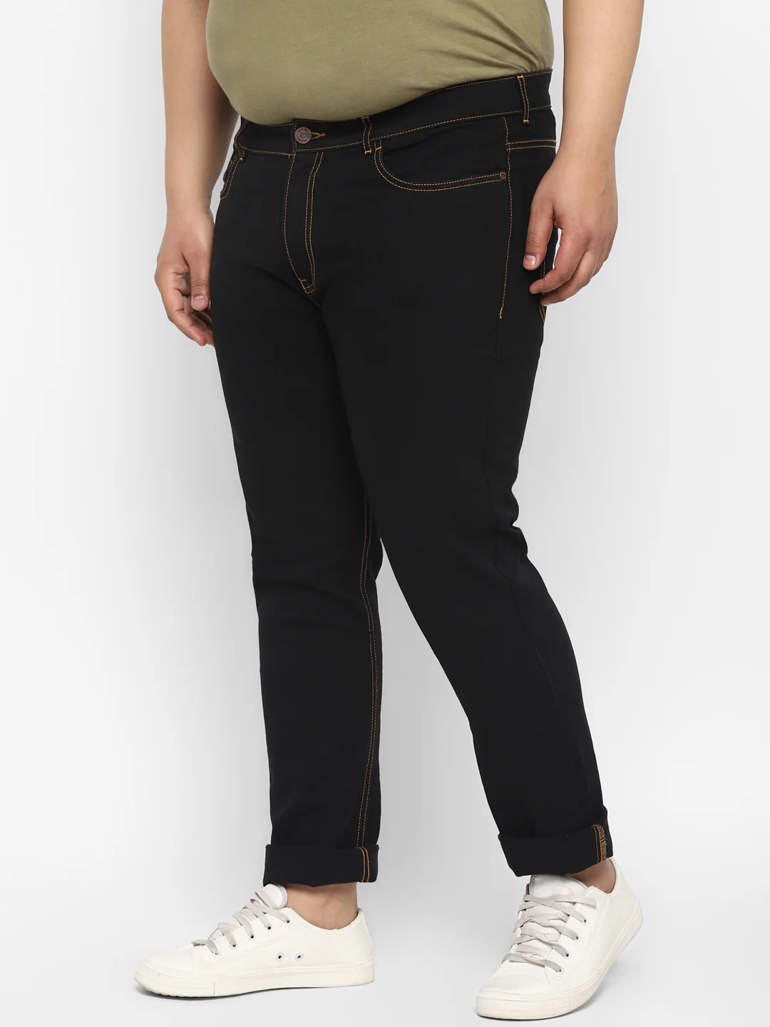 Plus Men's Jet Black Regular Fit Washed Jeans Stretchable - Image 2