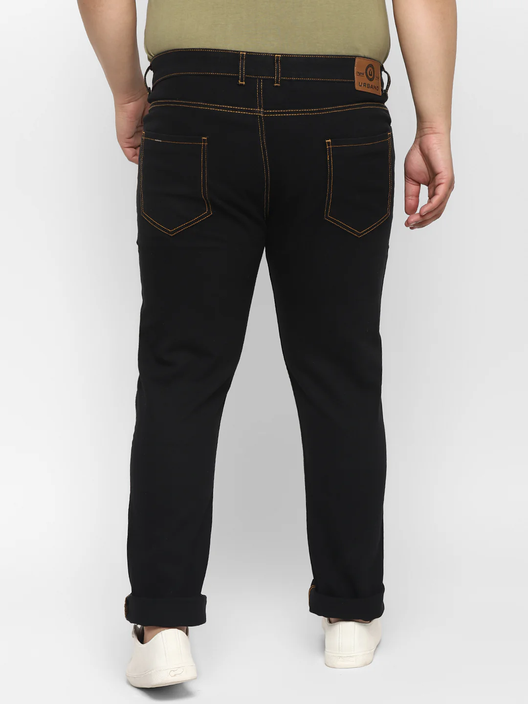 Plus Men's Jet Black Regular Fit Washed Jeans Stretchable - Image 3
