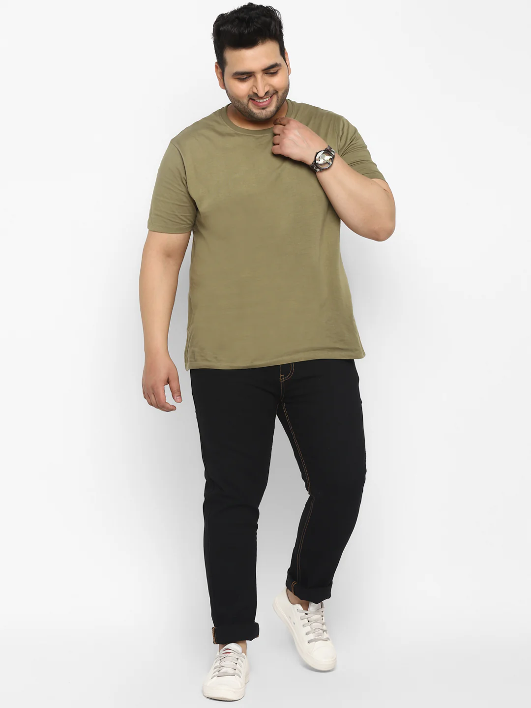 Plus Men's Jet Black Regular Fit Washed Jeans Stretchable - Image 4