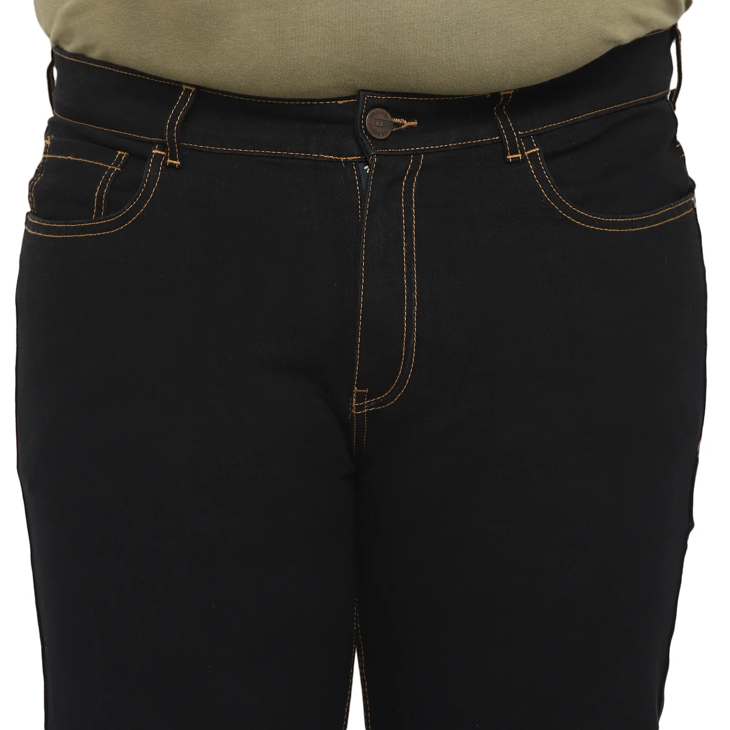 Plus Men's Jet Black Regular Fit Washed Jeans Stretchable - Image 5