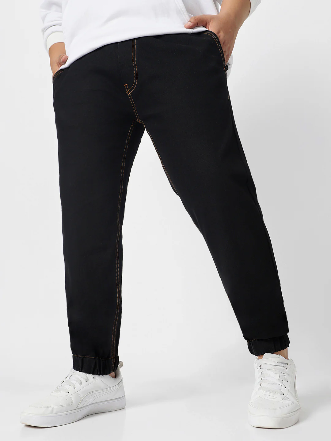 Plus Men's Jet Black Regular Fit Washed Jogger Jeans Stretchable - Image 2