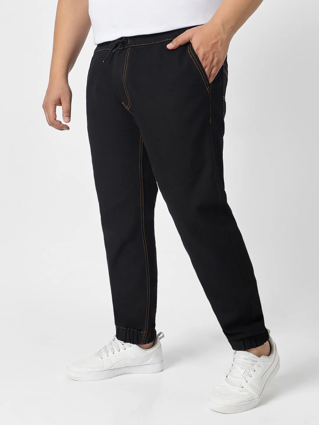 Plus Men's Jet Black Regular Fit Washed Jogger Jeans Stretchable - Image 3