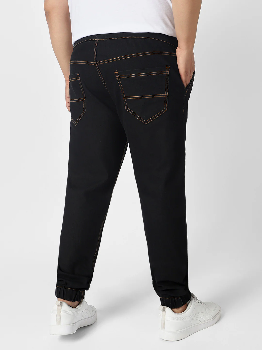 Plus Men's Jet Black Regular Fit Washed Jogger Jeans Stretchable - Image 4