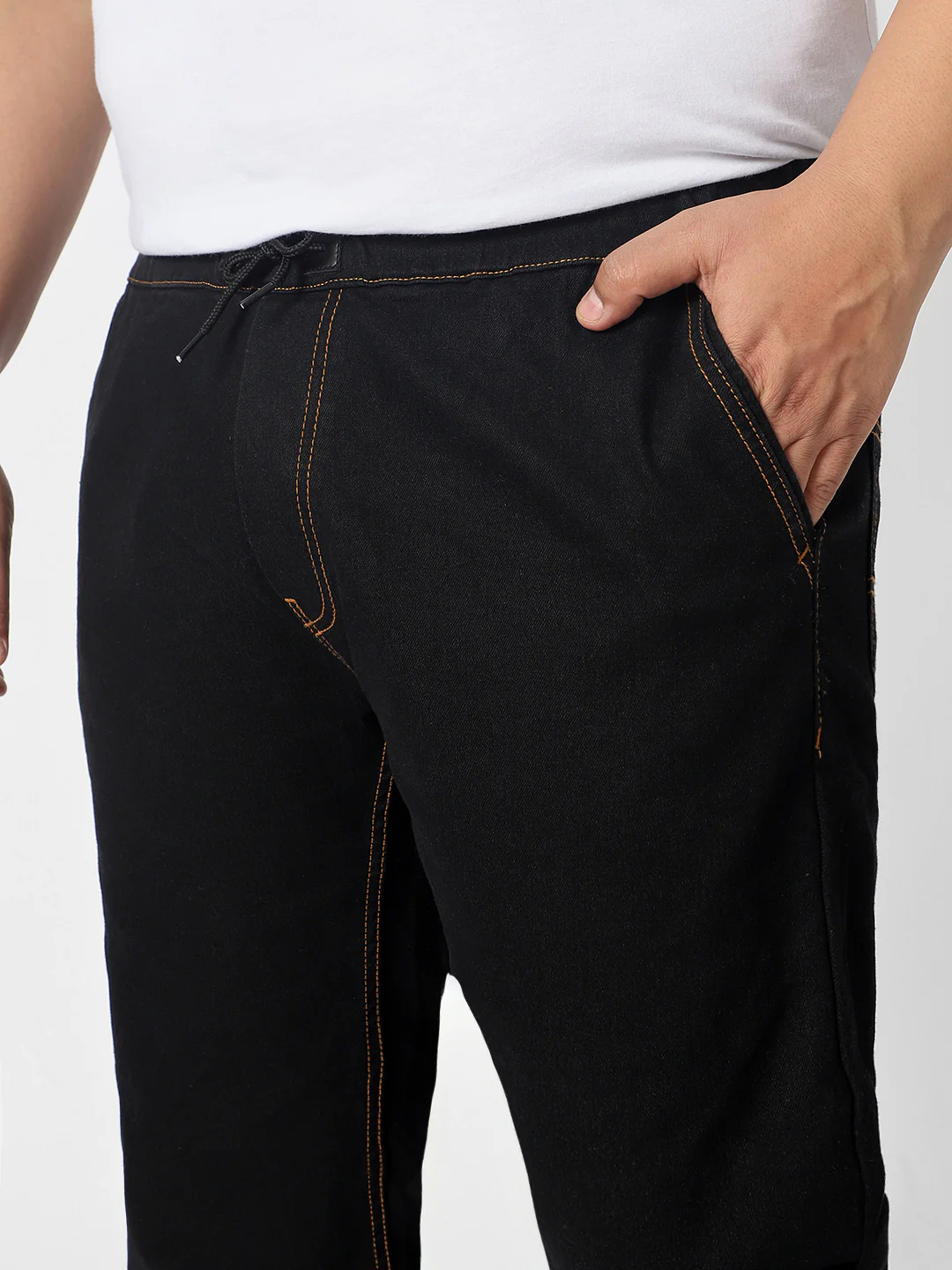 Plus Men's Jet Black Regular Fit Washed Jogger Jeans Stretchable - Image 6