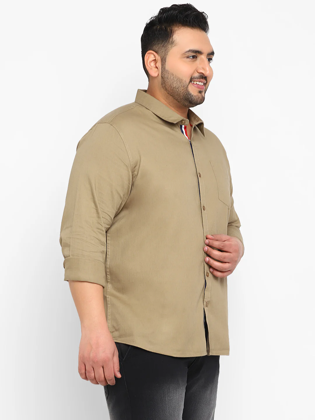 Plus Men's Khaki Cotton Full Sleeve Regular Fit Casual Solid Shirt - Image 2