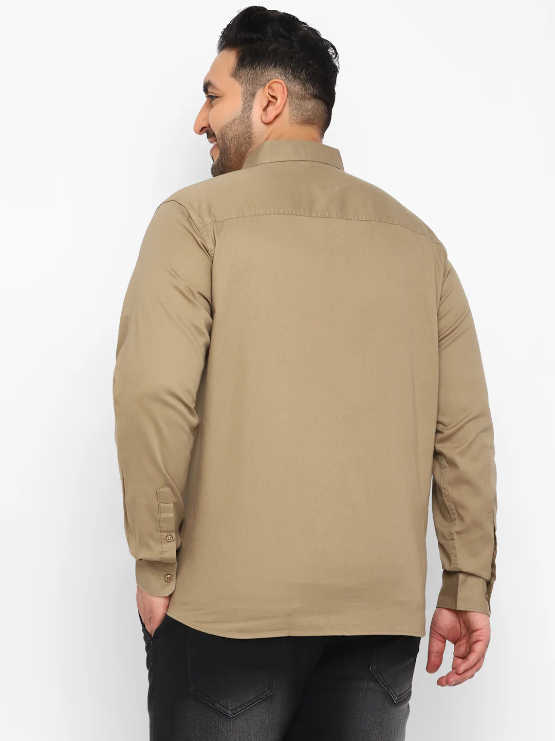 Plus Men's Khaki Cotton Full Sleeve Regular Fit Casual Solid Shirt - Image 3