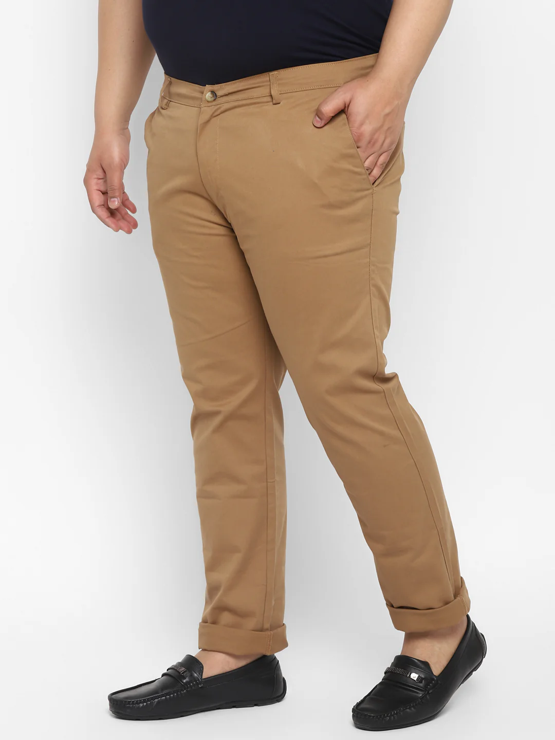 Plus Men's Khaki Cotton Regular Fit Casual Chinos Trousers Stretch - Image 3
