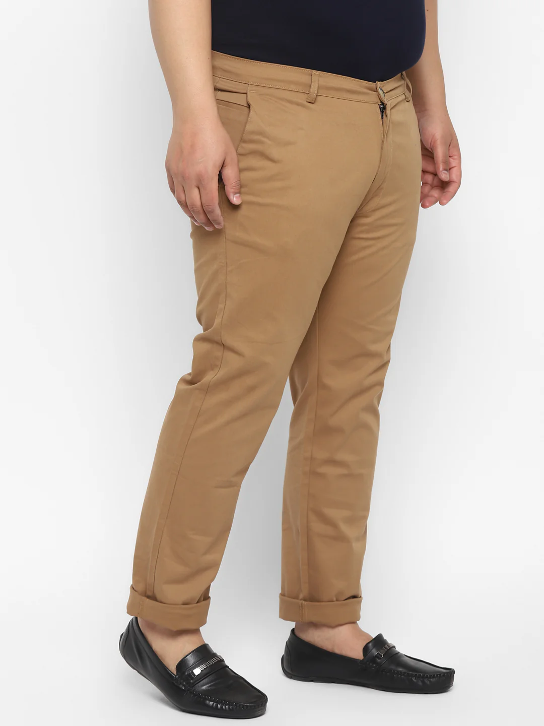 Plus Men's Khaki Cotton Regular Fit Casual Chinos Trousers Stretch - Image 4