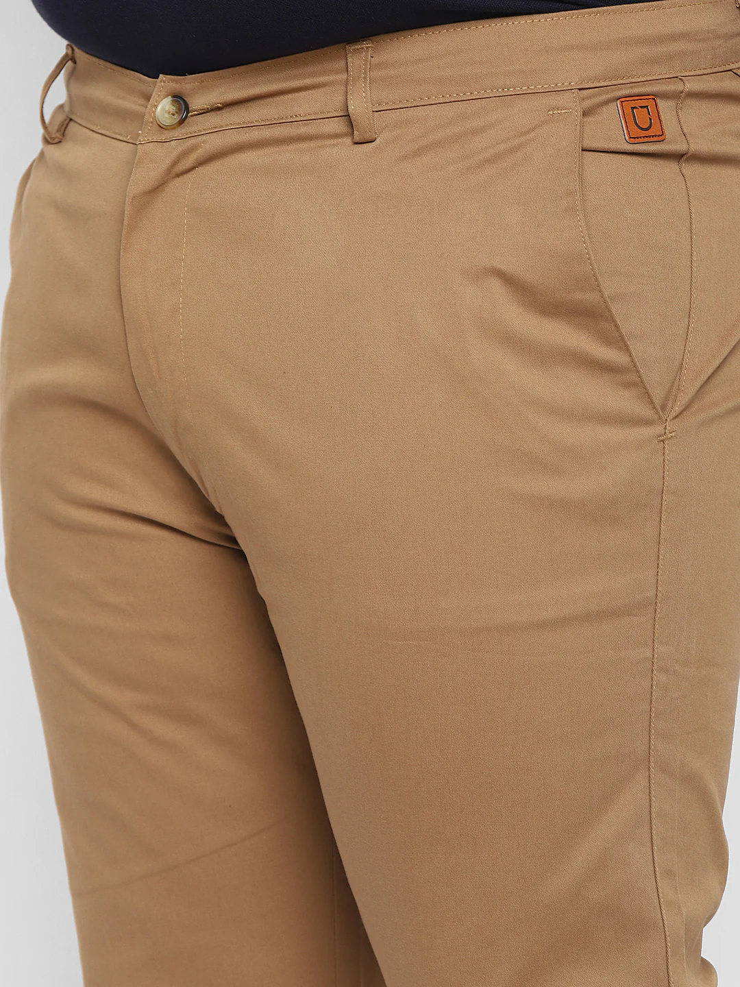Plus Men's Khaki Cotton Regular Fit Casual Chinos Trousers Stretch - Image 6