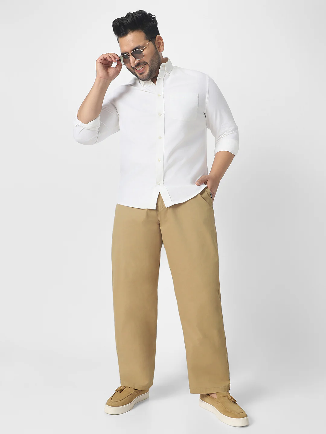 Plus Men's Khaki Cotton Regular Fit Casual Chinos Trousers Stretch - Image 4