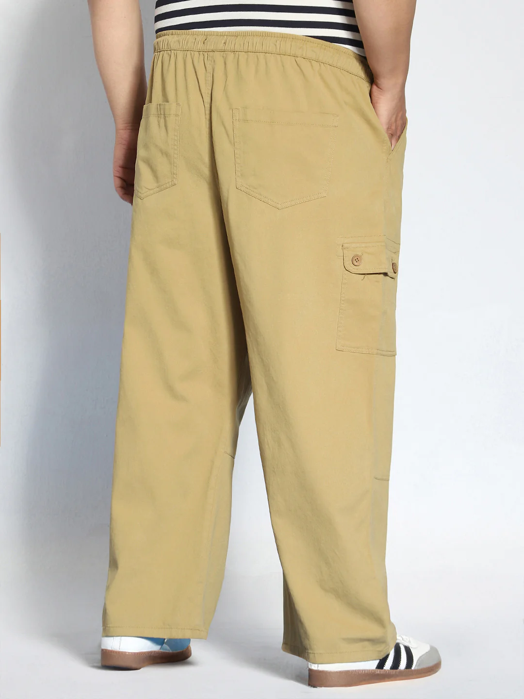 Plus Men's Khaki Loose Baggy Fit Cargo Jogger Chino Pant with 6 Pockets Stretchable - Image 3
