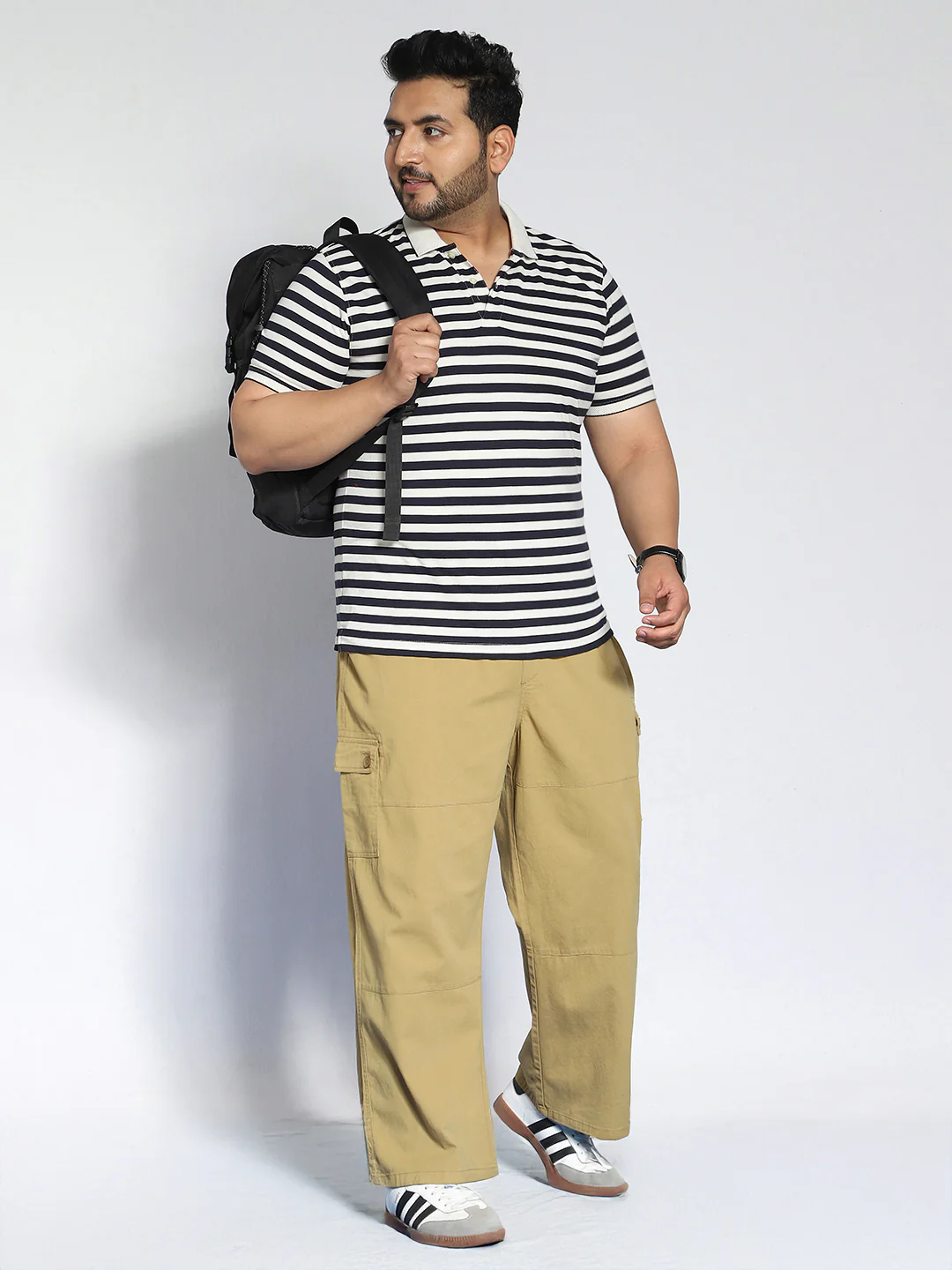 Plus Men's Khaki Loose Baggy Fit Cargo Jogger Chino Pant with 6 Pockets Stretchable - Image 4