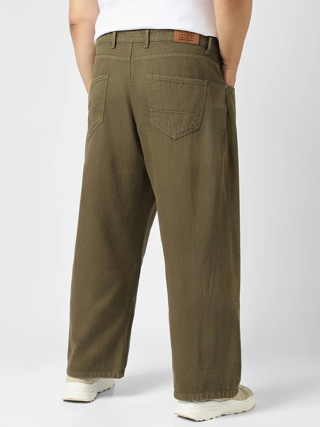 Plus Men's Khaki Loose Baggy Fit Washed Jeans Non-Stretchable - Image 3
