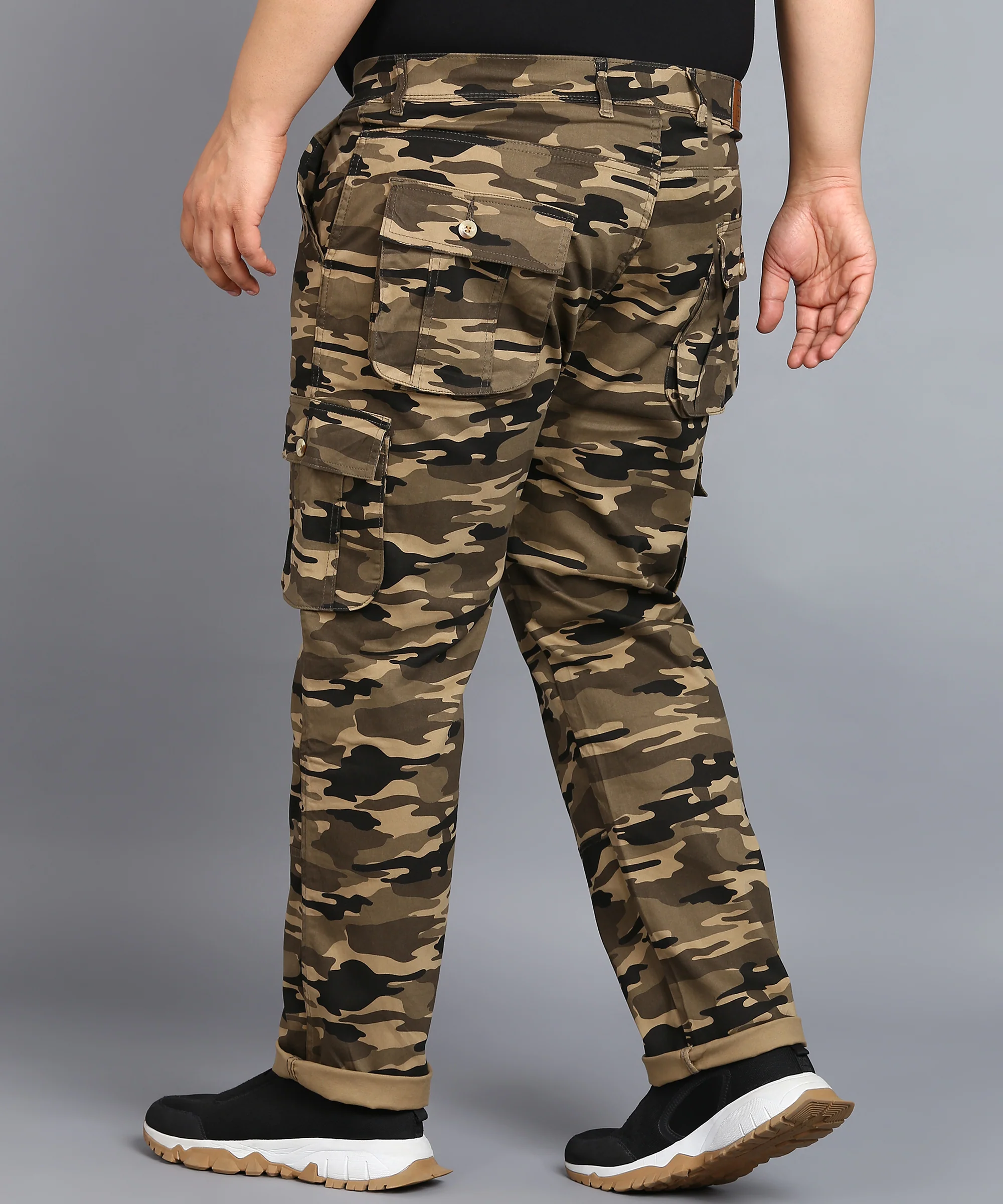 Plus Men's Khaki Regular Fit Military Camouflage Cargo Chino Pant with 6 Pockets - Image 3