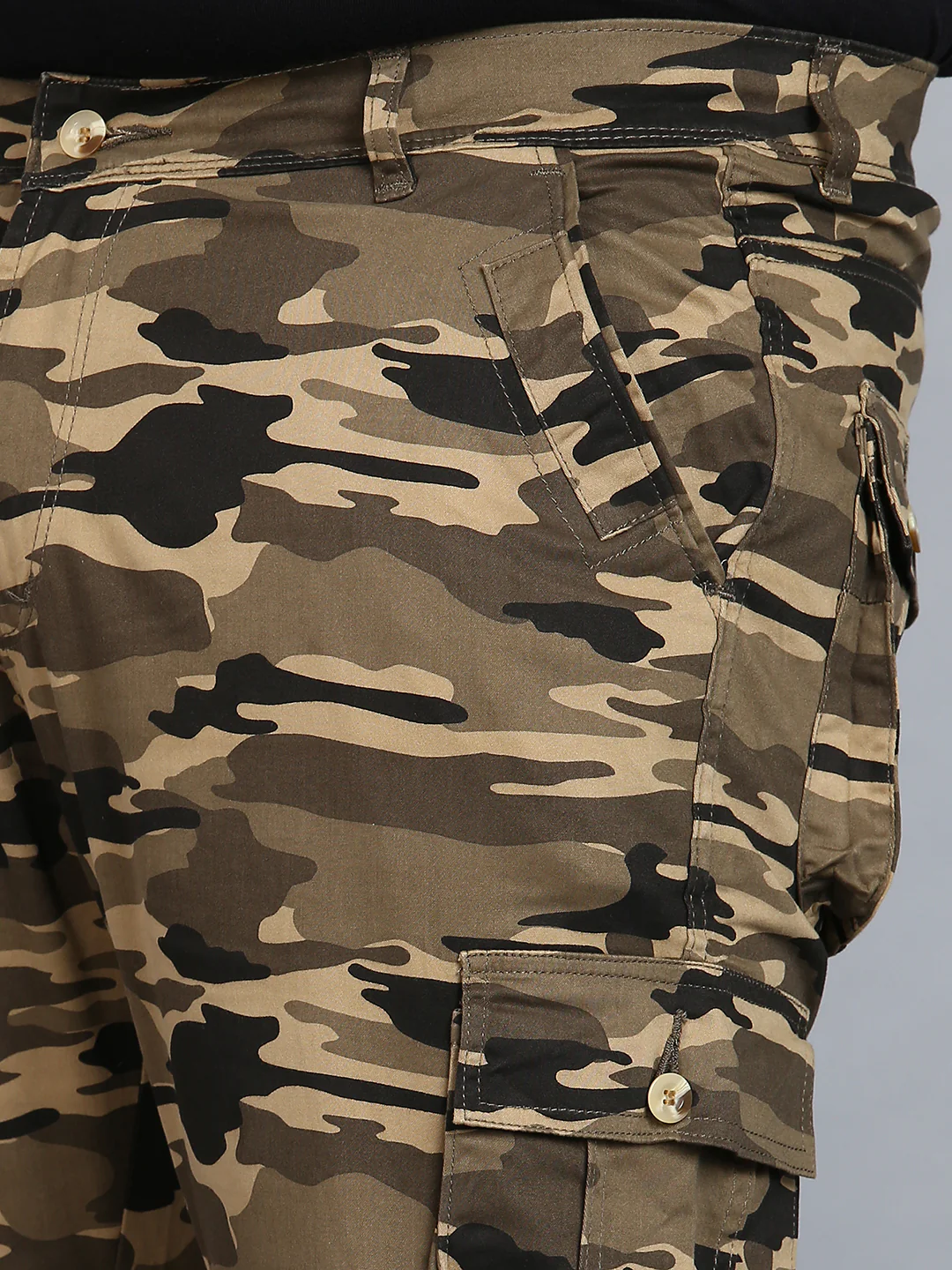 Plus Men's Khaki Regular Fit Military Camouflage Cargo Chino Pant with 6 Pockets - Image 5