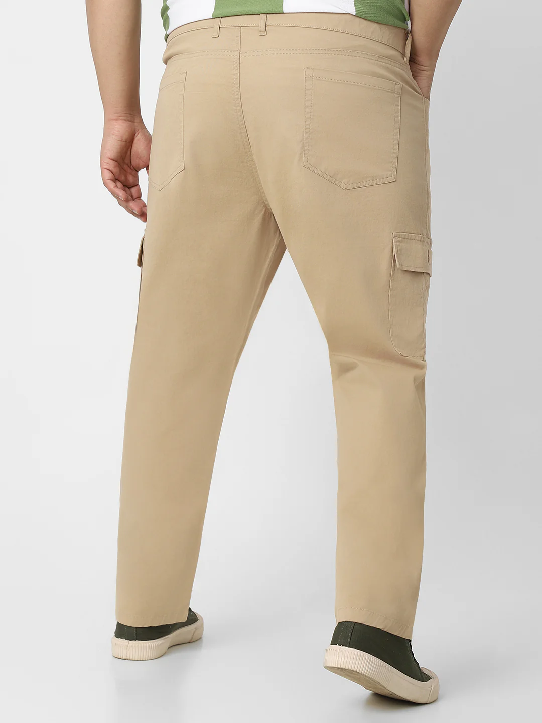 Plus Men's Khaki Regular Fit Solid Cargo Chino Pant with 6 Pockets Stretchable - Image 3