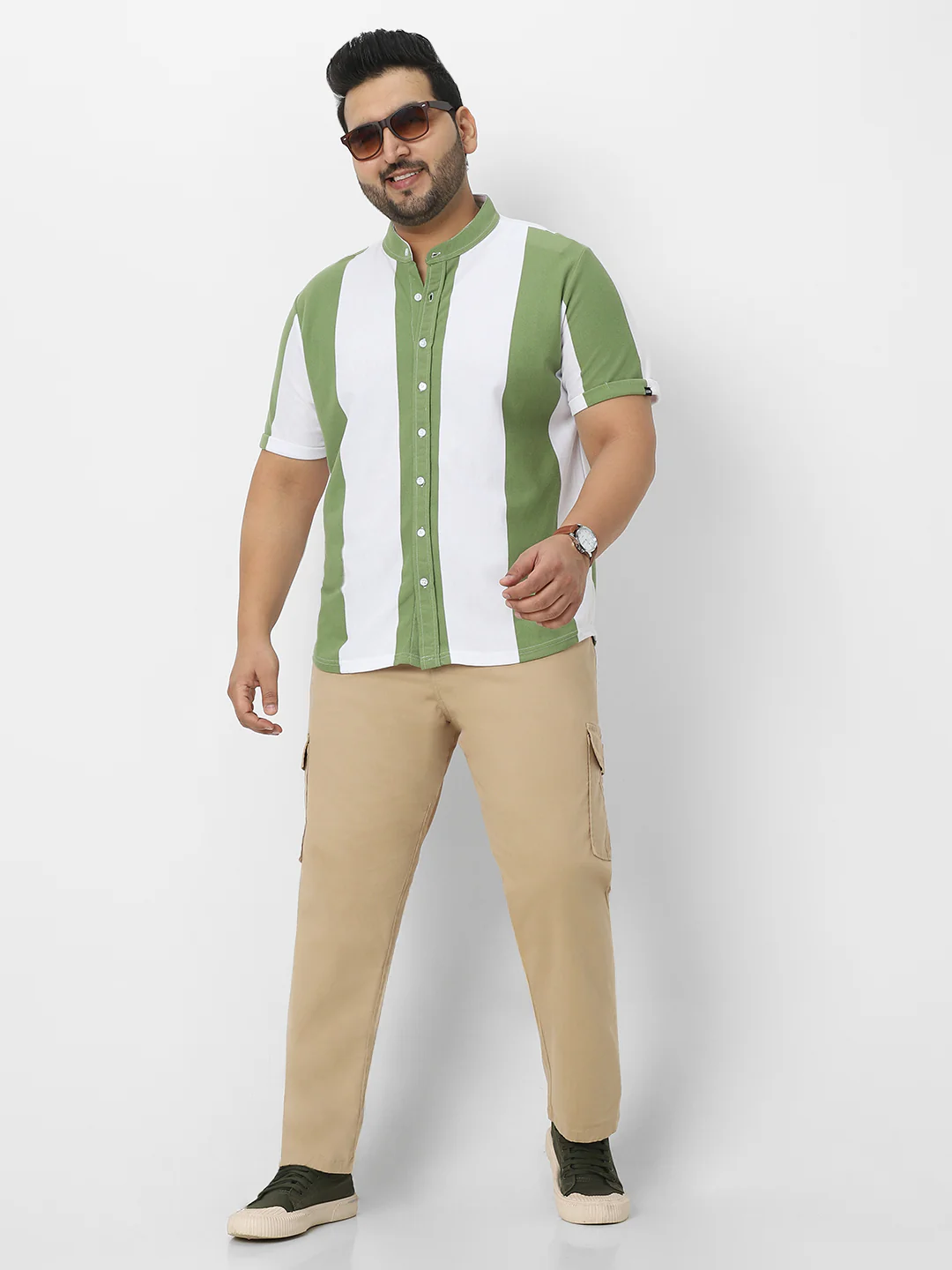 Plus Men's Khaki Regular Fit Solid Cargo Chino Pant with 6 Pockets Stretchable - Image 4