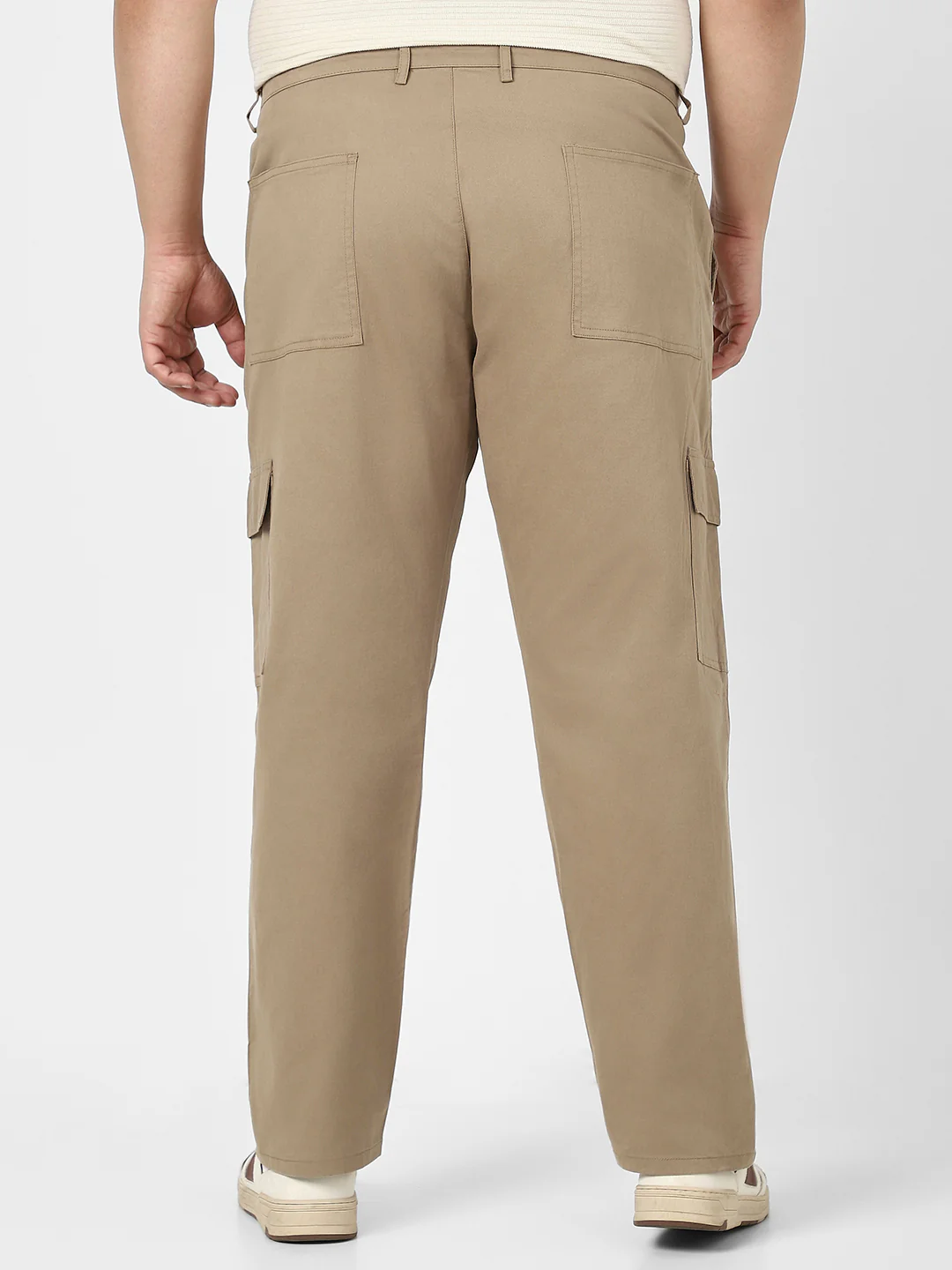 Plus Men's Khaki Regular Fit Solid Cargo Chino Pant with 6 Pockets Stretchable - Image 3