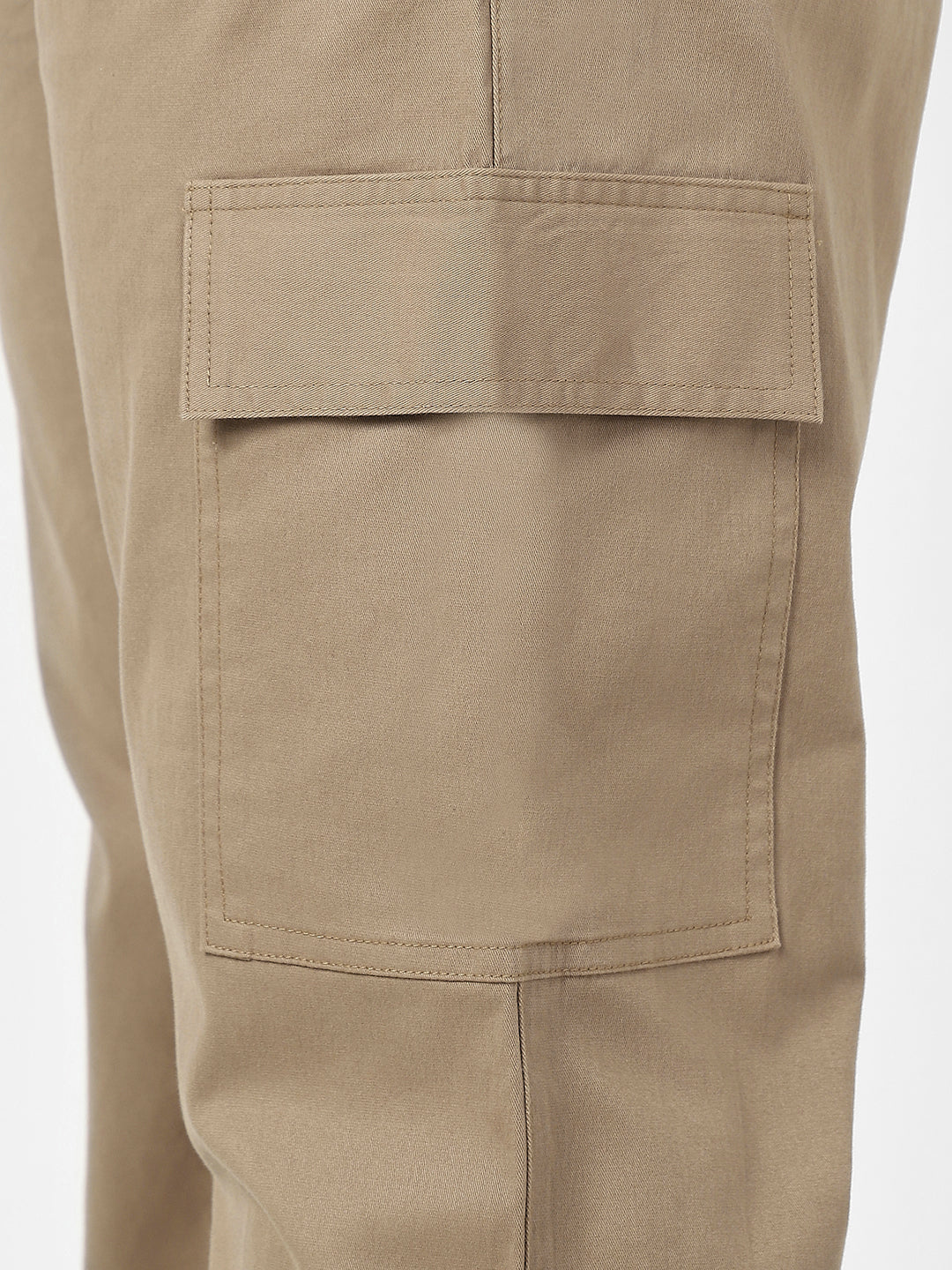 Plus Men's Khaki Regular Fit Solid Cargo Chino Pant with 6 Pockets Stretchable - Image 5