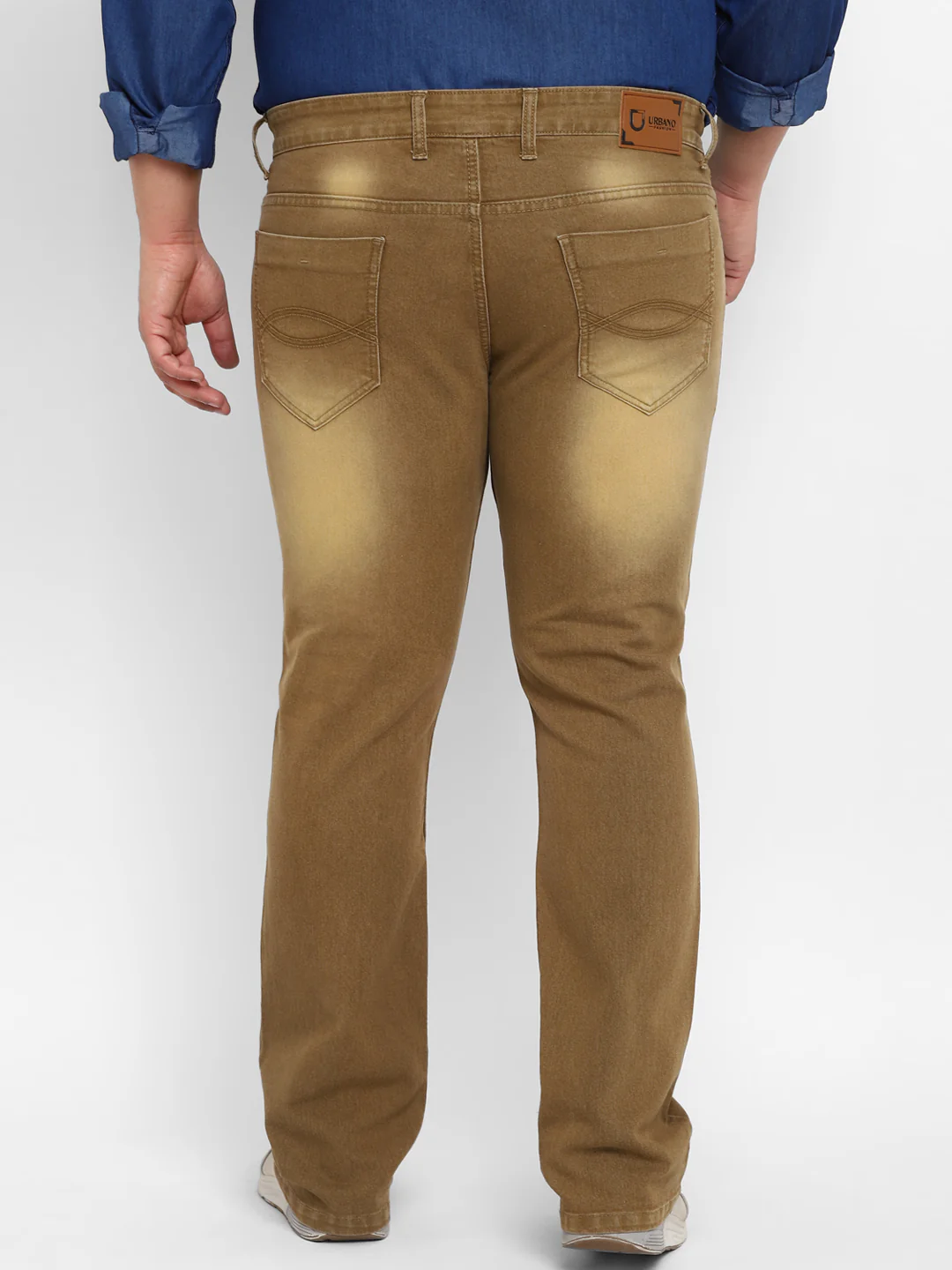 Plus Men's Khaki Regular Fit Washed Denim Bootcut Jeans Stretchable - Image 3