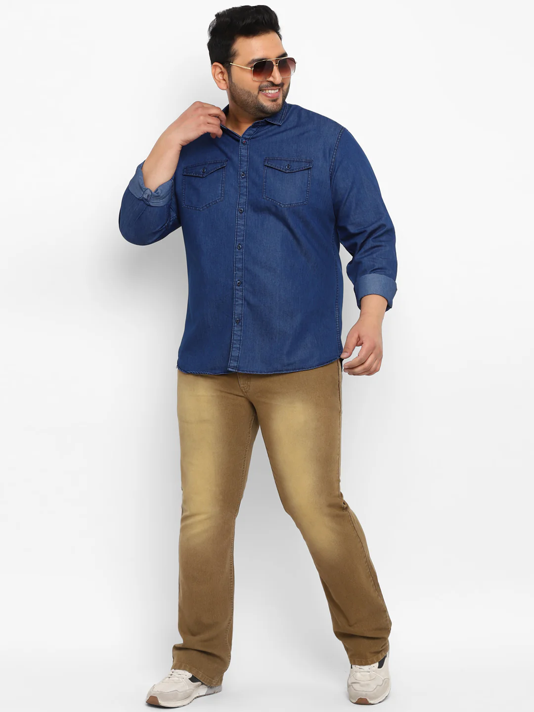 Plus Men's Khaki Regular Fit Washed Denim Bootcut Jeans Stretchable - Image 4
