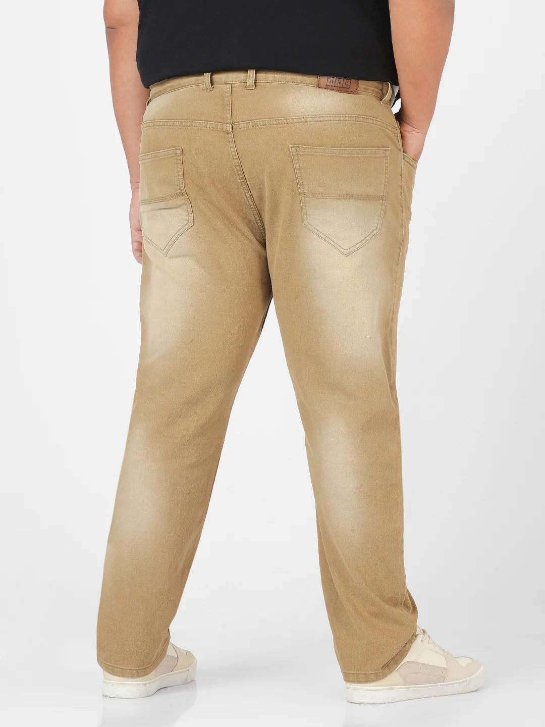 Plus Men's Khaki Regular Fit Washed Jeans Stretchable - Image 4
