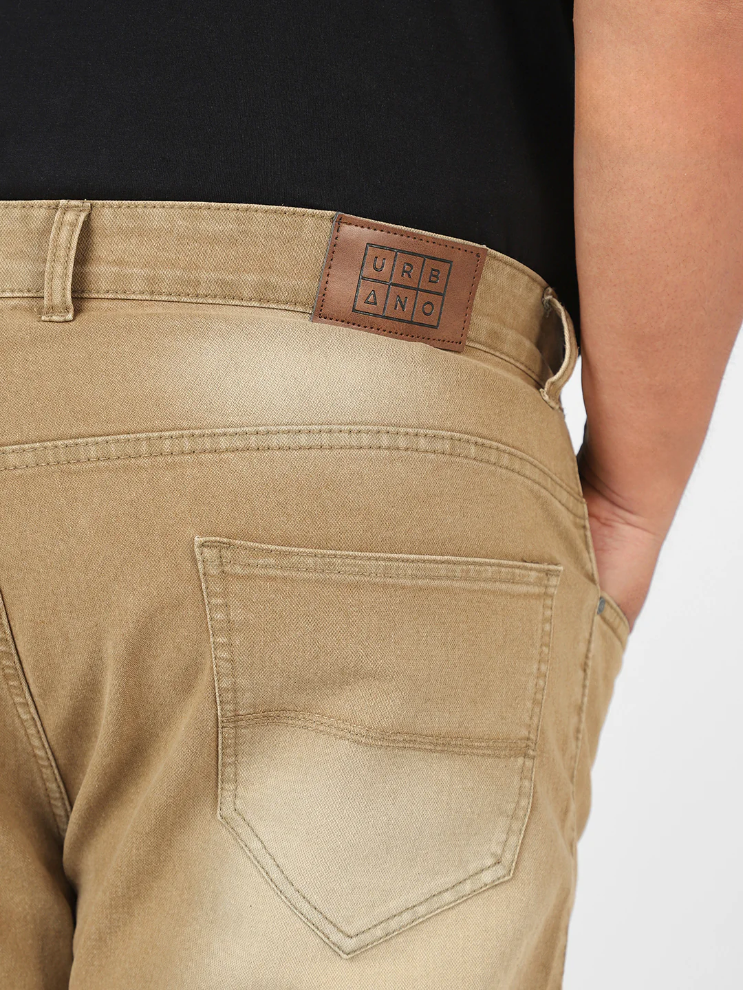 Plus Men's Khaki Regular Fit Washed Jeans Stretchable - Image 6