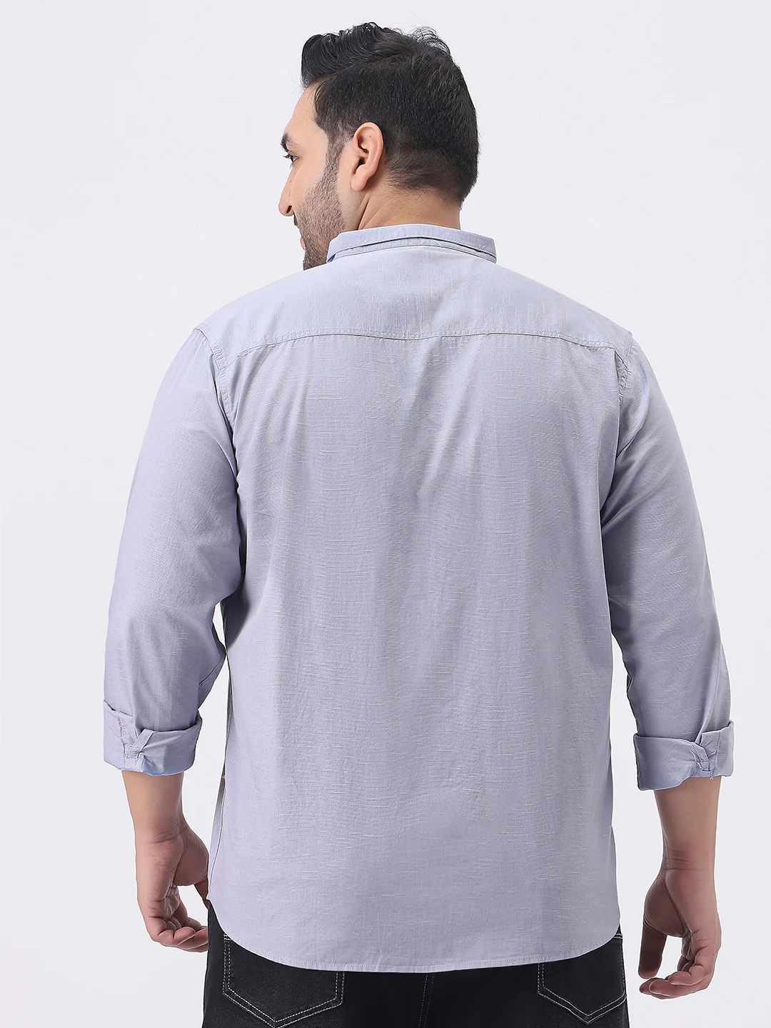 Plus Men's Lavender Cotton Full Sleeve Regular Fit Casual Solid Shirt with Band Collar - Image 3