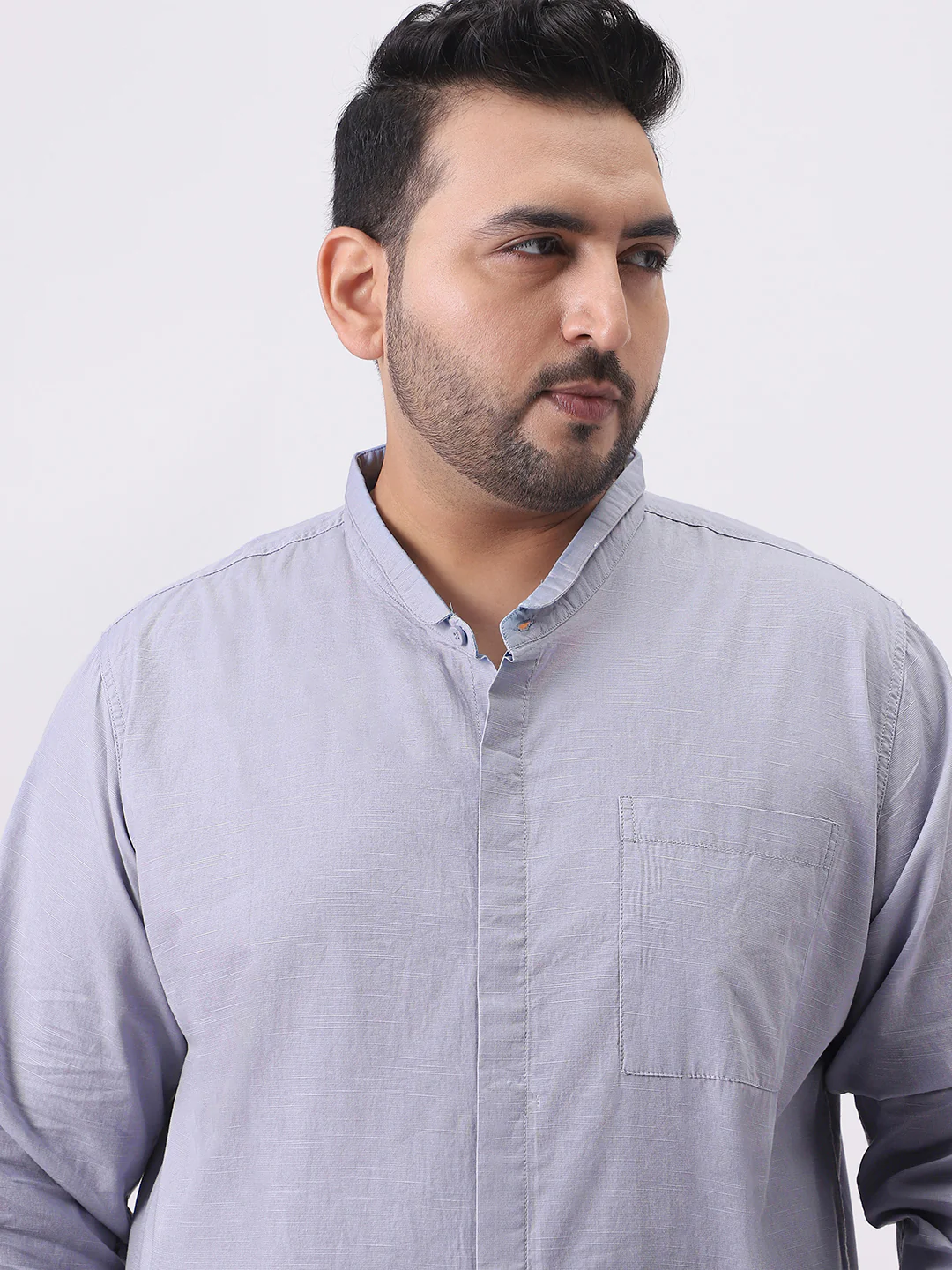 Plus Men's Lavender Cotton Full Sleeve Regular Fit Casual Solid Shirt with Band Collar - Image 5