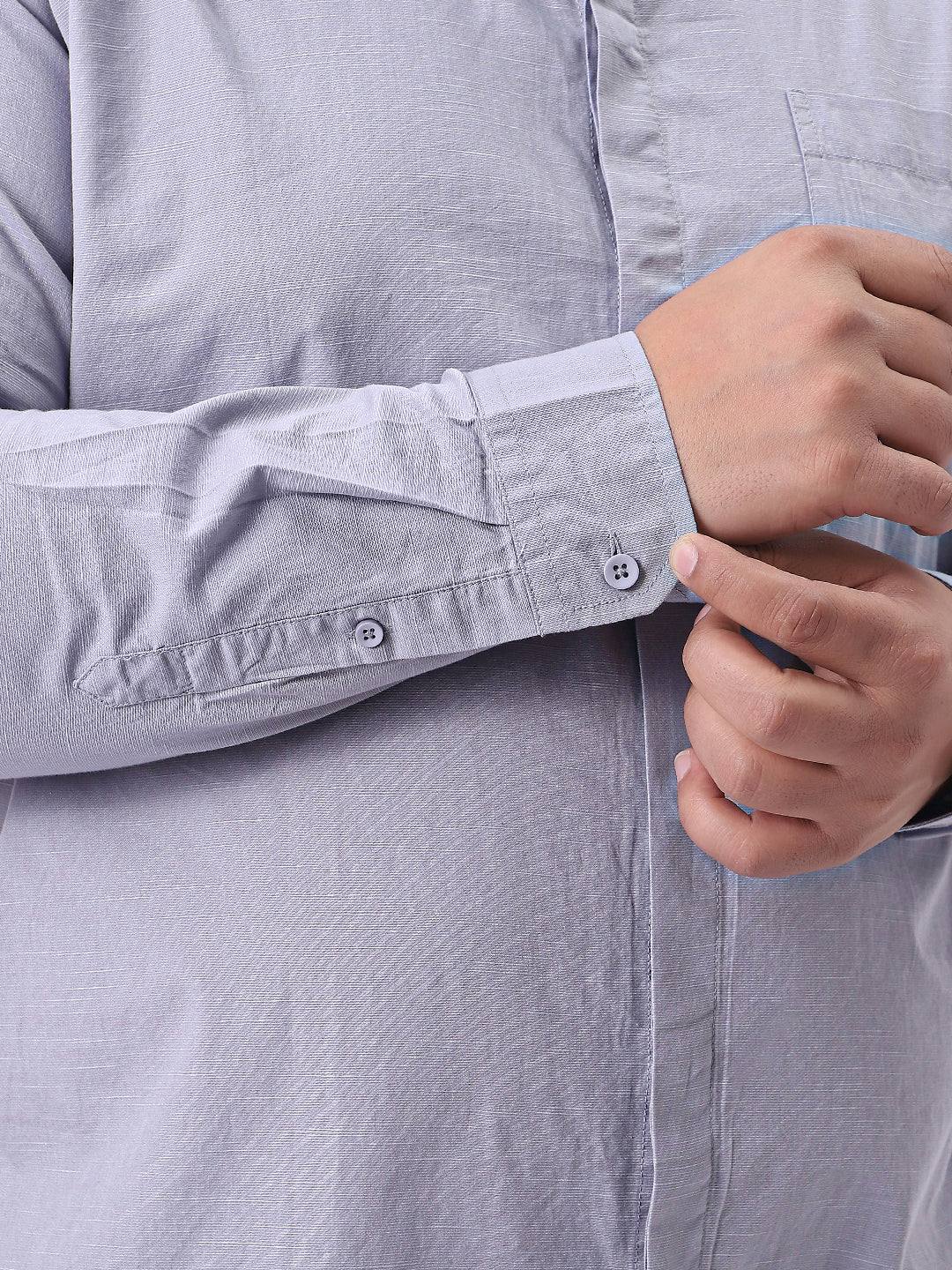 Plus Men's Lavender Cotton Full Sleeve Regular Fit Casual Solid Shirt with Band Collar - Image 6