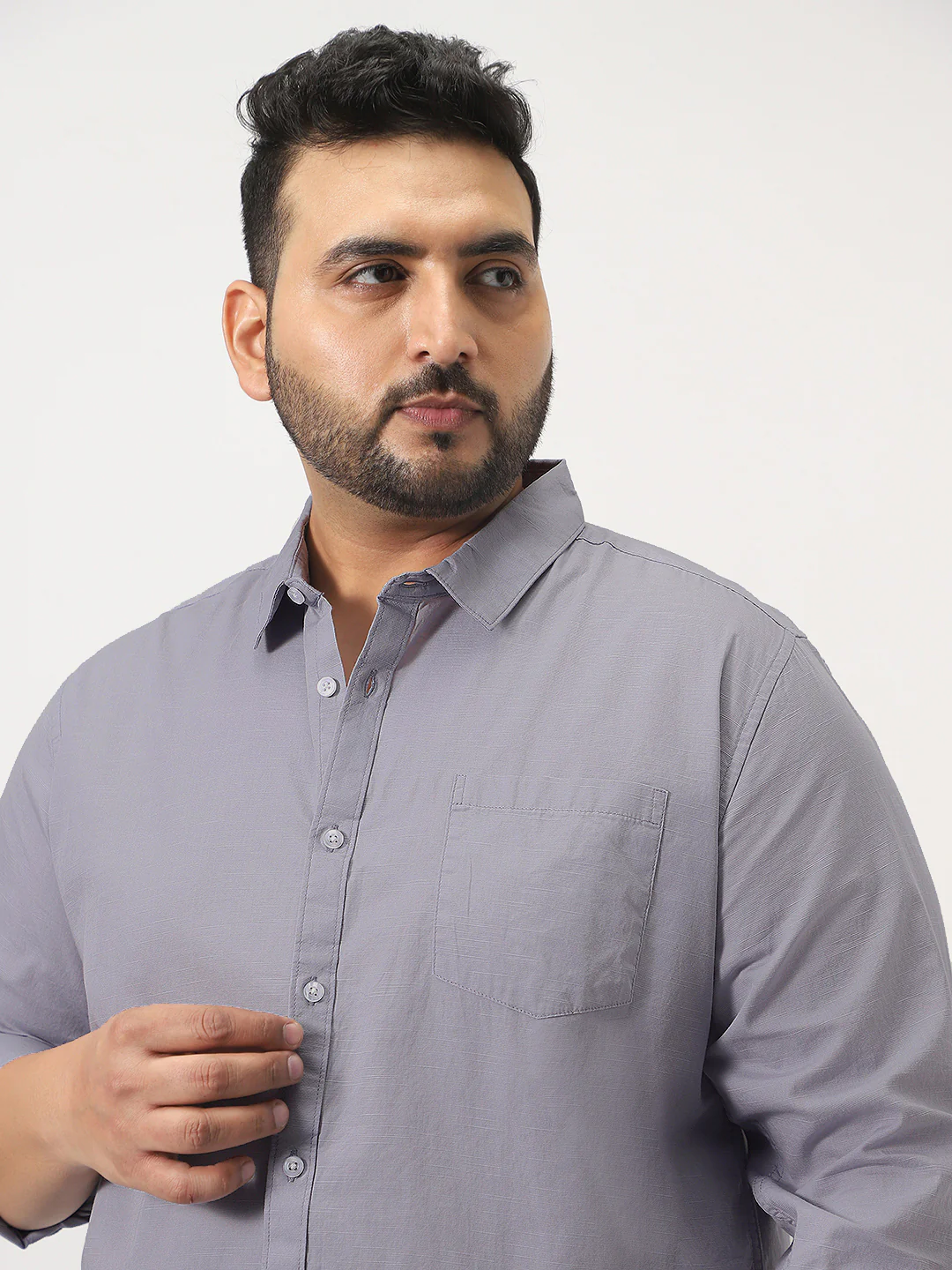 Plus Men's Lavender Cotton Full Sleeve Regular Fit Casual Solid Slub Shirt with Spread Collar - Image 5