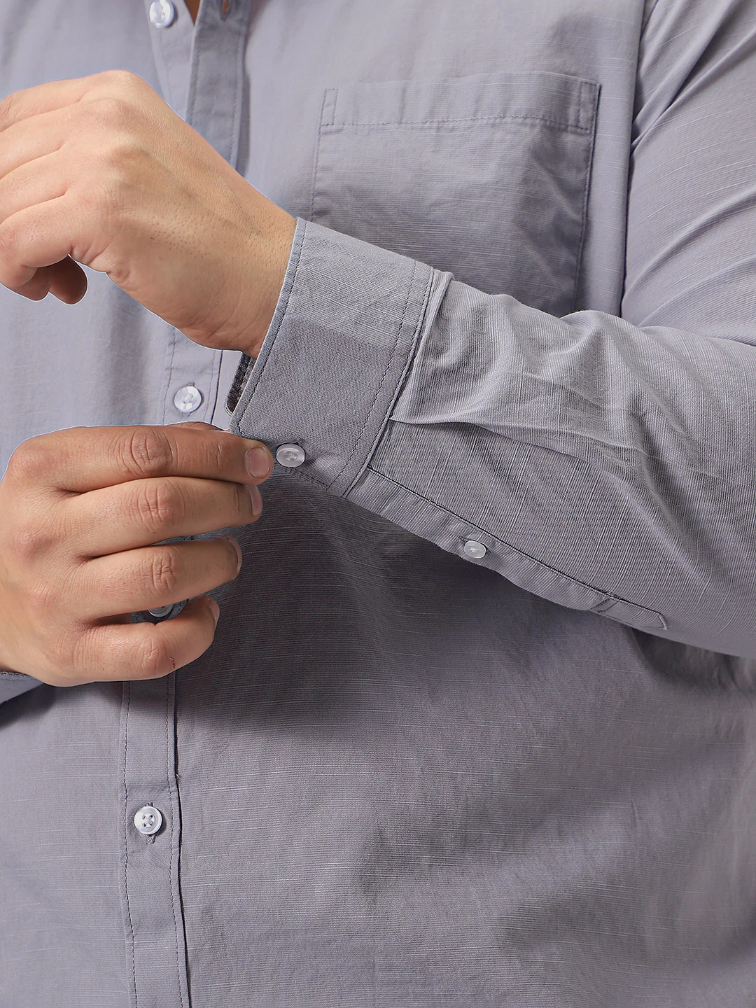 Plus Men's Lavender Cotton Full Sleeve Regular Fit Casual Solid Slub Shirt with Spread Collar - Image 6