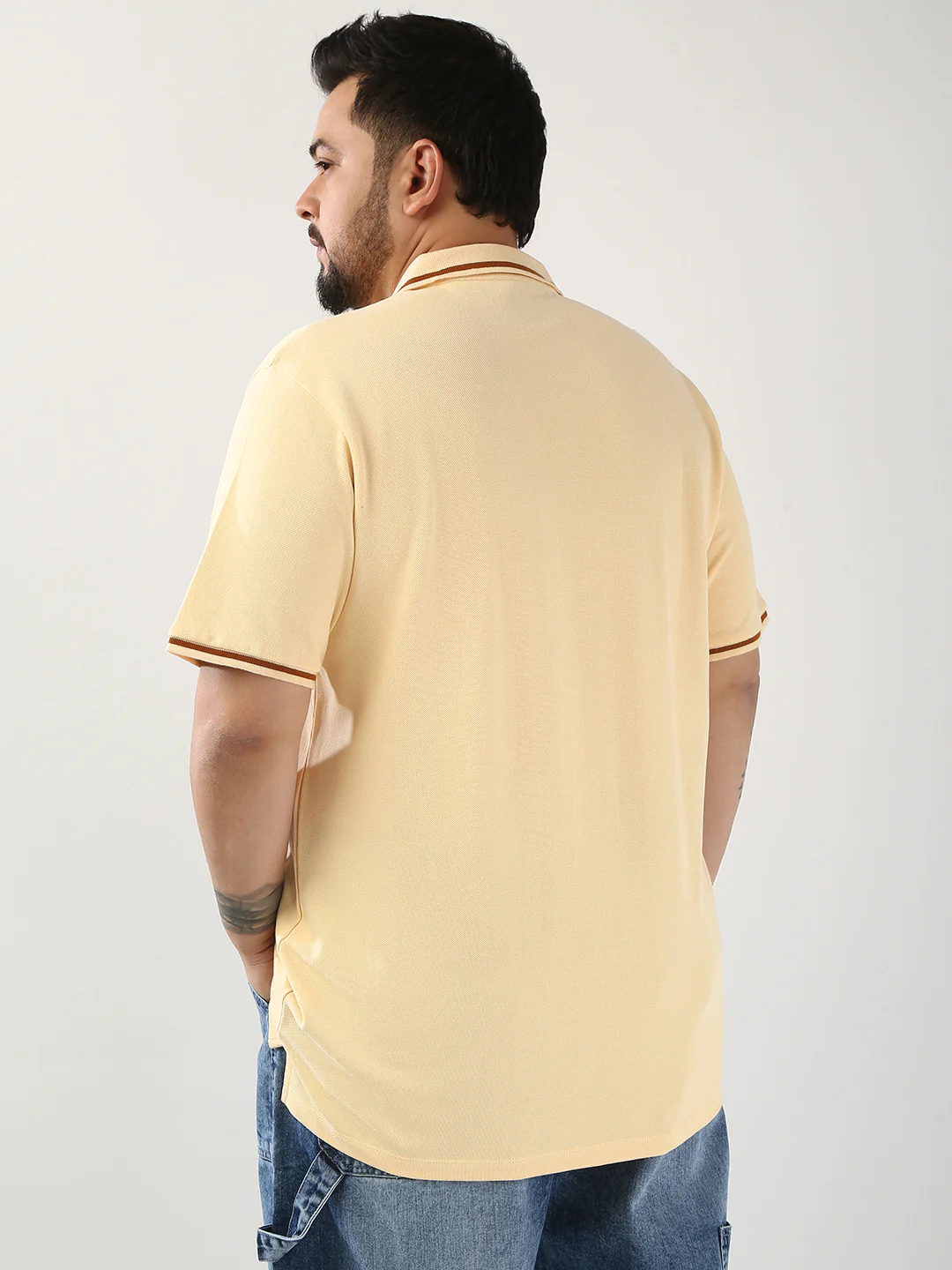 Plus Men's Light Beige Solid Regular Fit Half Sleeve Cotton Polo T-Shirt - Image 3