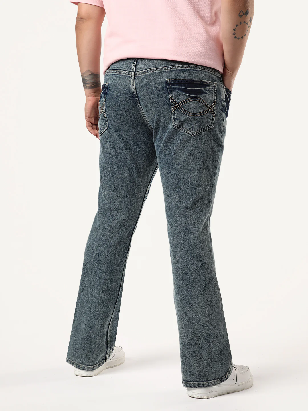 Plus Men's Light Blue Bootcut Fit Mid Rise Acid Wash Jeans Stretchable - Image 3