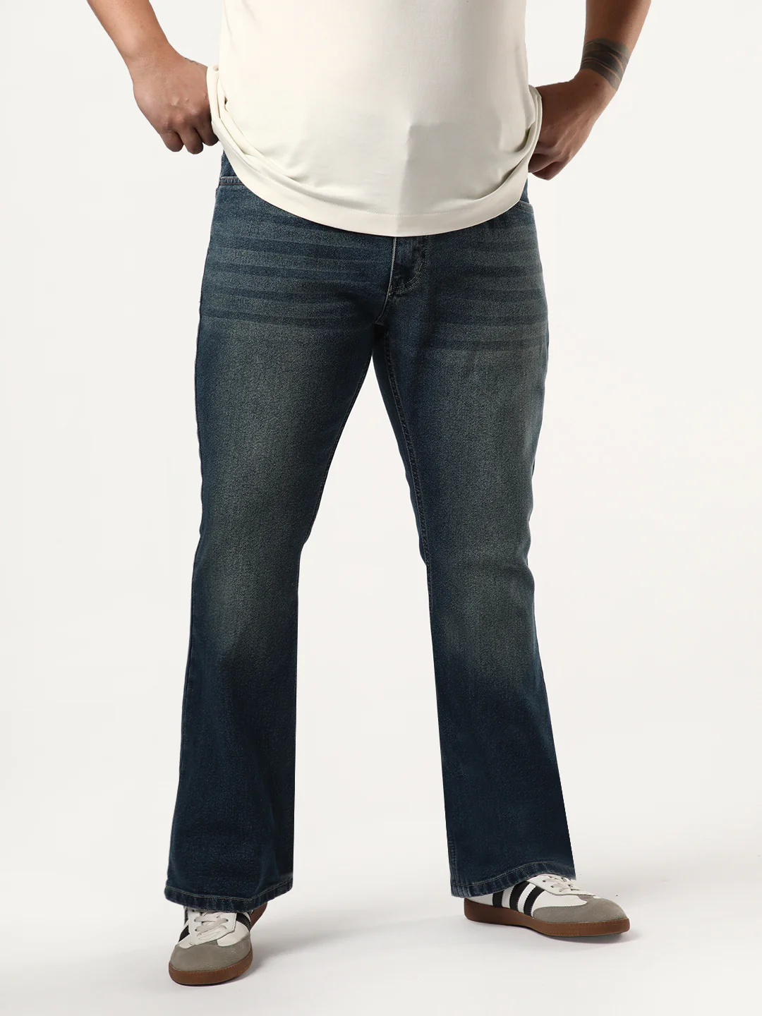 Plus Men's Light Blue Bootcut Fit Mid Rise Heavy Washed Jeans Stretchable