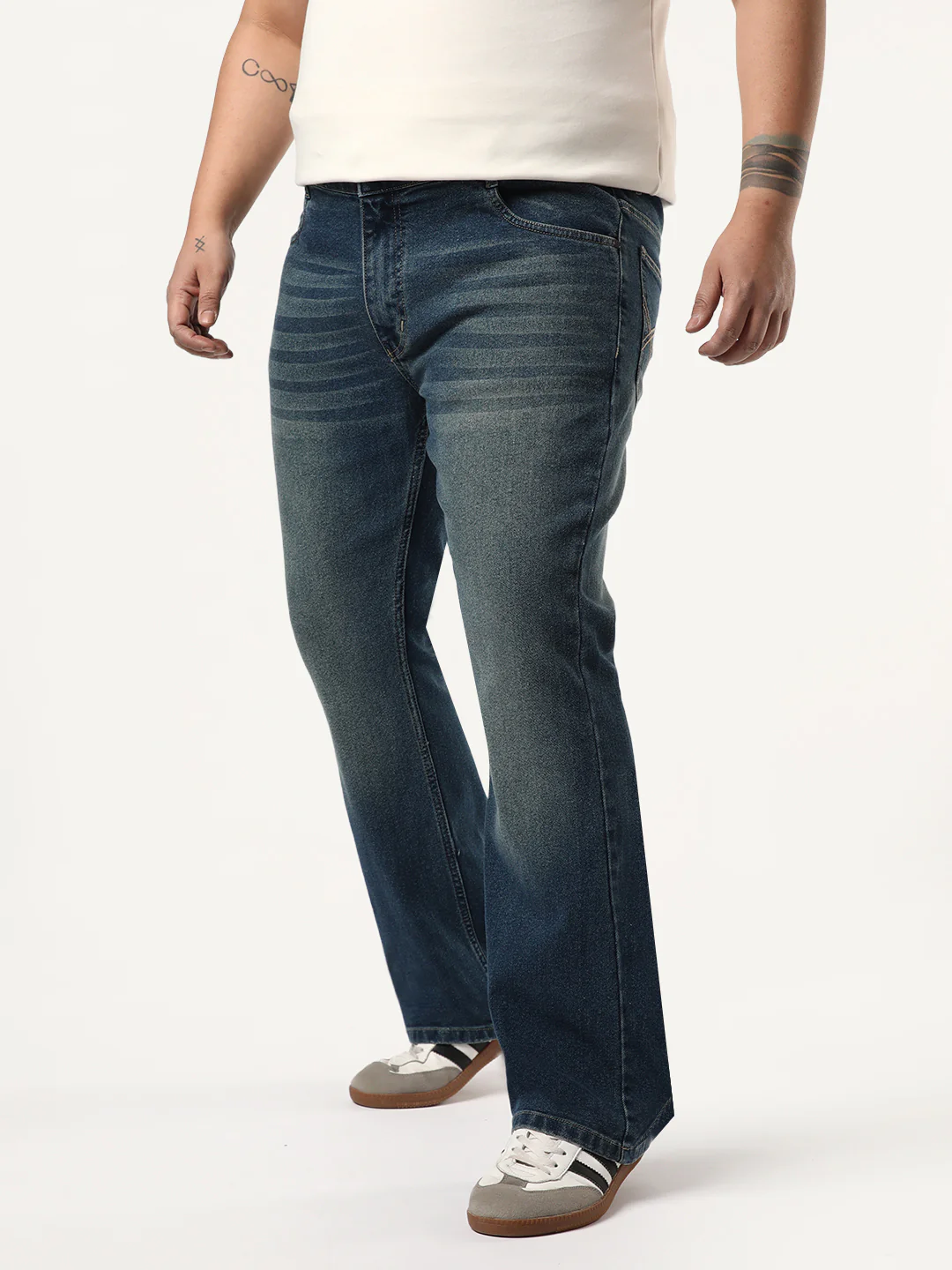 Plus Men's Light Blue Bootcut Fit Mid Rise Heavy Washed Jeans Stretchable - Image 2
