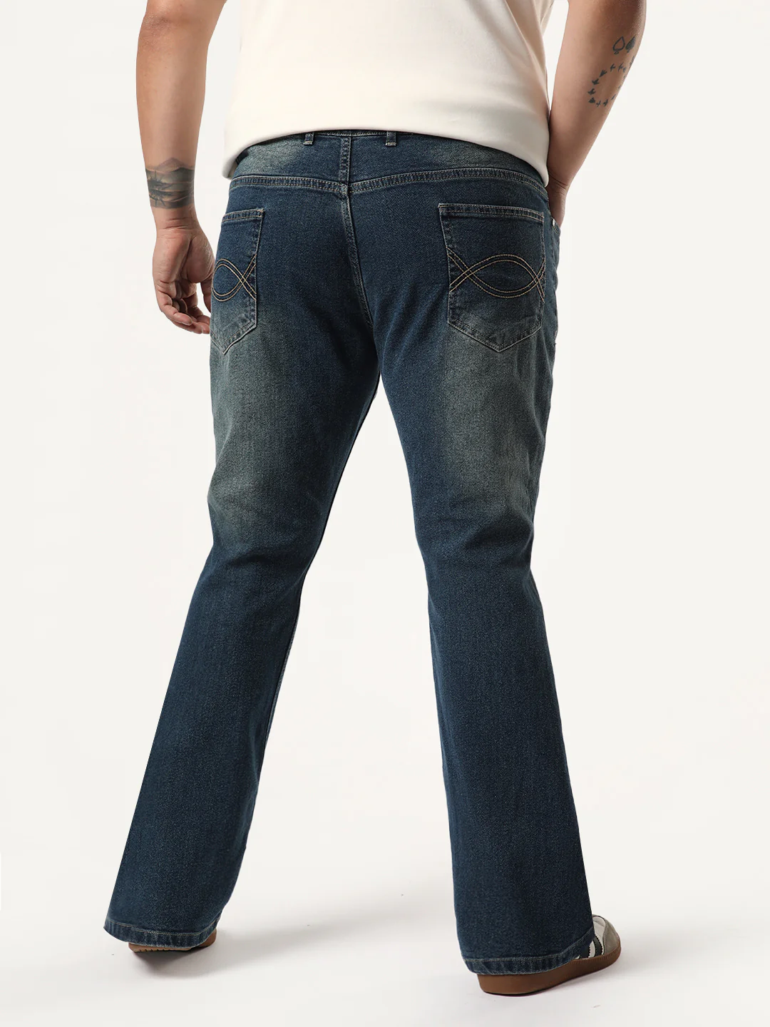 Plus Men's Light Blue Bootcut Fit Mid Rise Heavy Washed Jeans Stretchable - Image 3