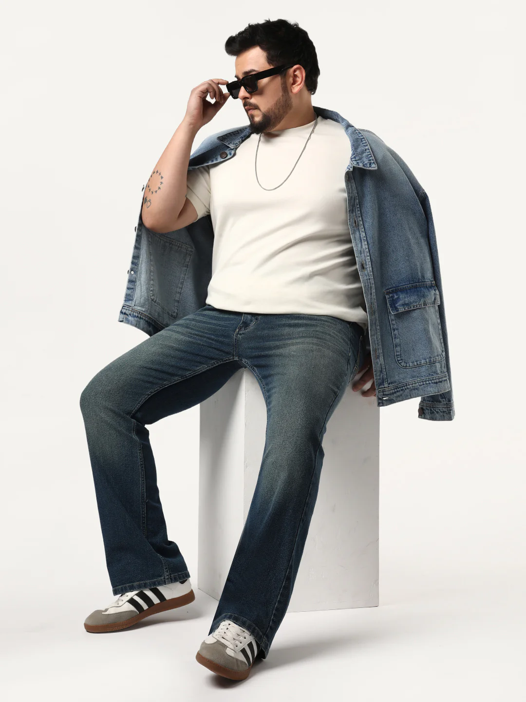 Plus Men's Light Blue Bootcut Fit Mid Rise Heavy Washed Jeans Stretchable - Image 4