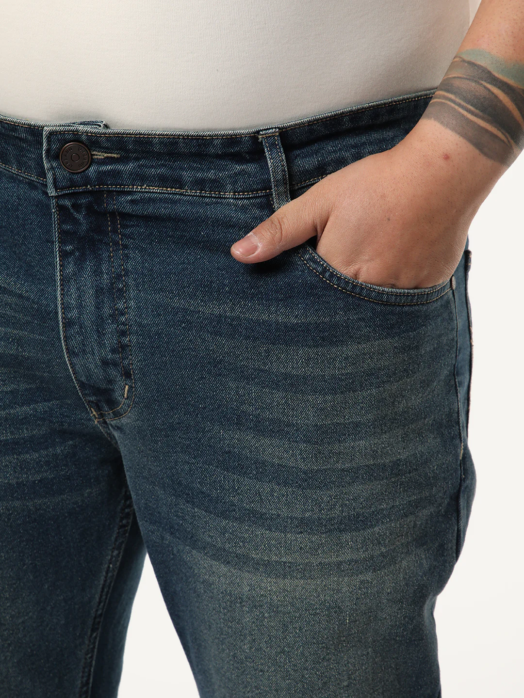 Plus Men's Light Blue Bootcut Fit Mid Rise Heavy Washed Jeans Stretchable - Image 5