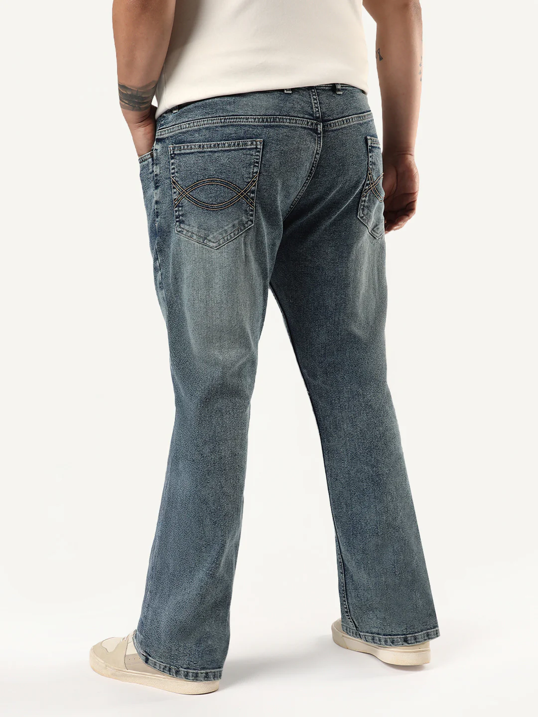 Plus Men's Light Blue Bootcut Fit Mid Rise Tinted Heavy Washed Jeans Stretchable - Image 3