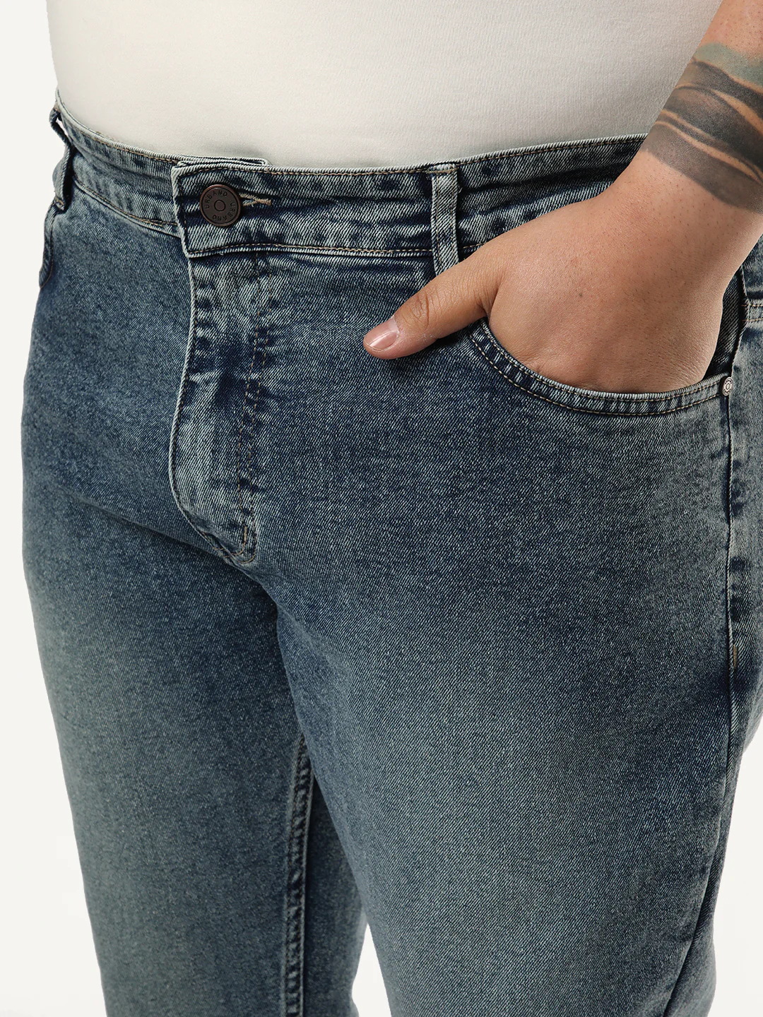 Plus Men's Light Blue Bootcut Fit Mid Rise Tinted Heavy Washed Jeans Stretchable - Image 5